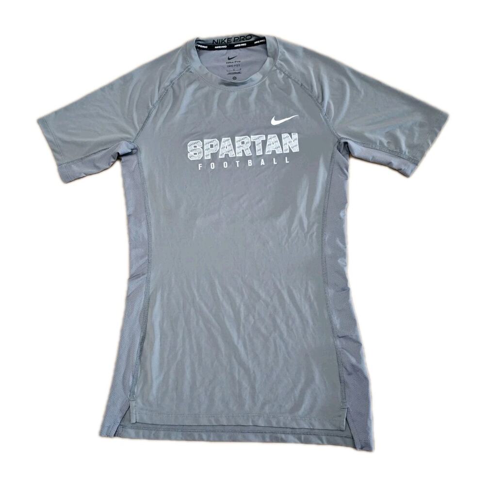 NIKE Pro Training Fitted T-Shirt Gray Short Sleeve Mens Large DH4800 Spartan